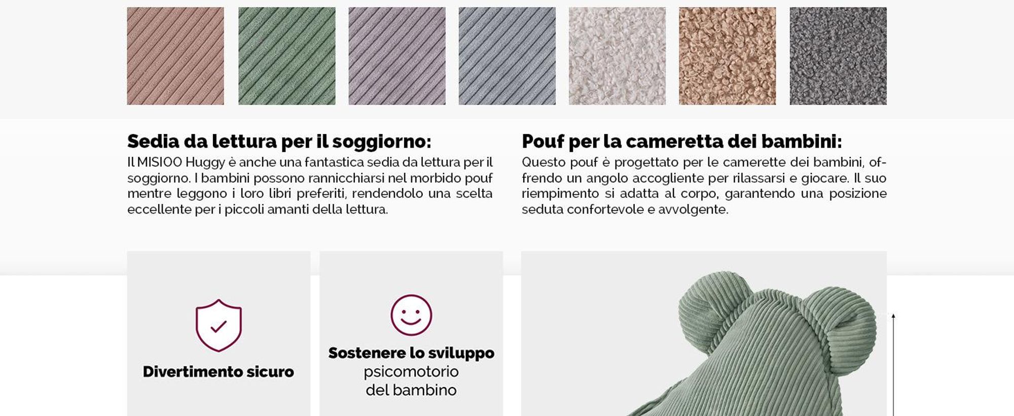 MISIOO Beanbag Kids - Lavabile - - Struttura robusta e morbida - Materiale in corda - 68x45 cm - Perfetto per la stanza dei bambini - Olive