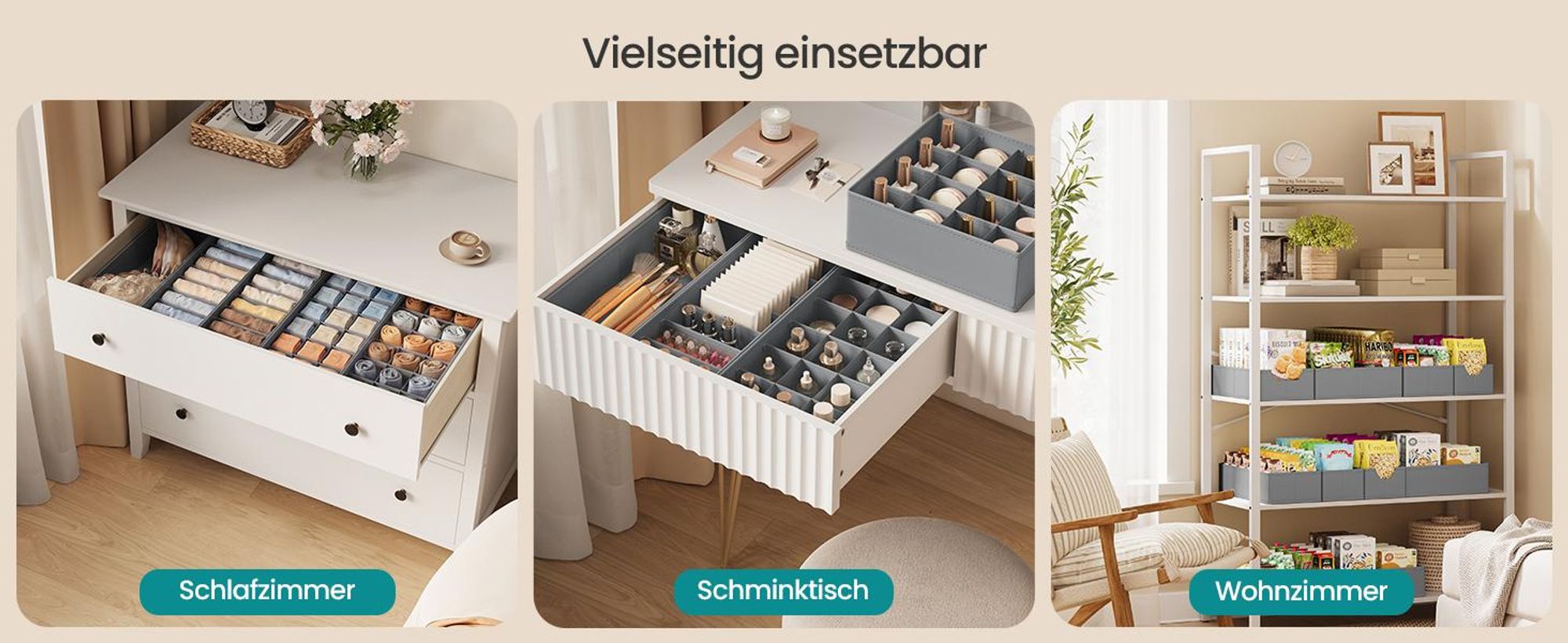 SONGMICS 5er Set Schubladen-Organizer, Faltbare Aufbewahrungsboxen für Unterwäsche, 19 x 40 x 10 cm / 15 x 40 x 10 cm, Grau