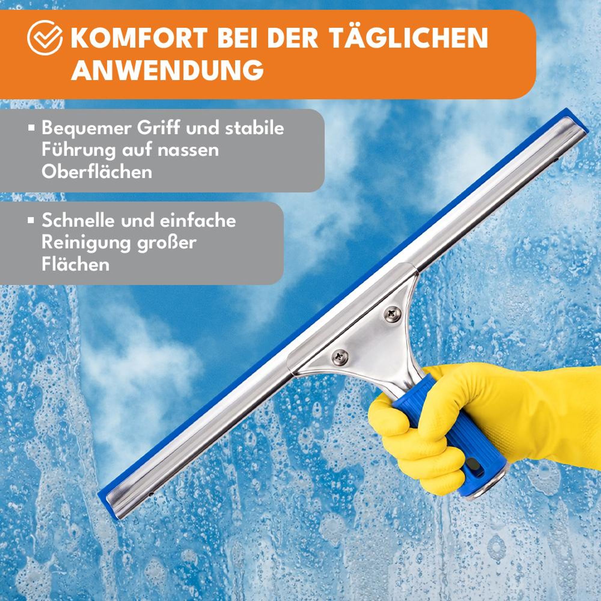 KRUMAD Fensterreiniger Set 2in1, Fensterputzer, Fensterwischer mit Mikrofaser und Abzieher, Glasreiniger Set mit Edelstahlprofil, für Fenster, Spiegel