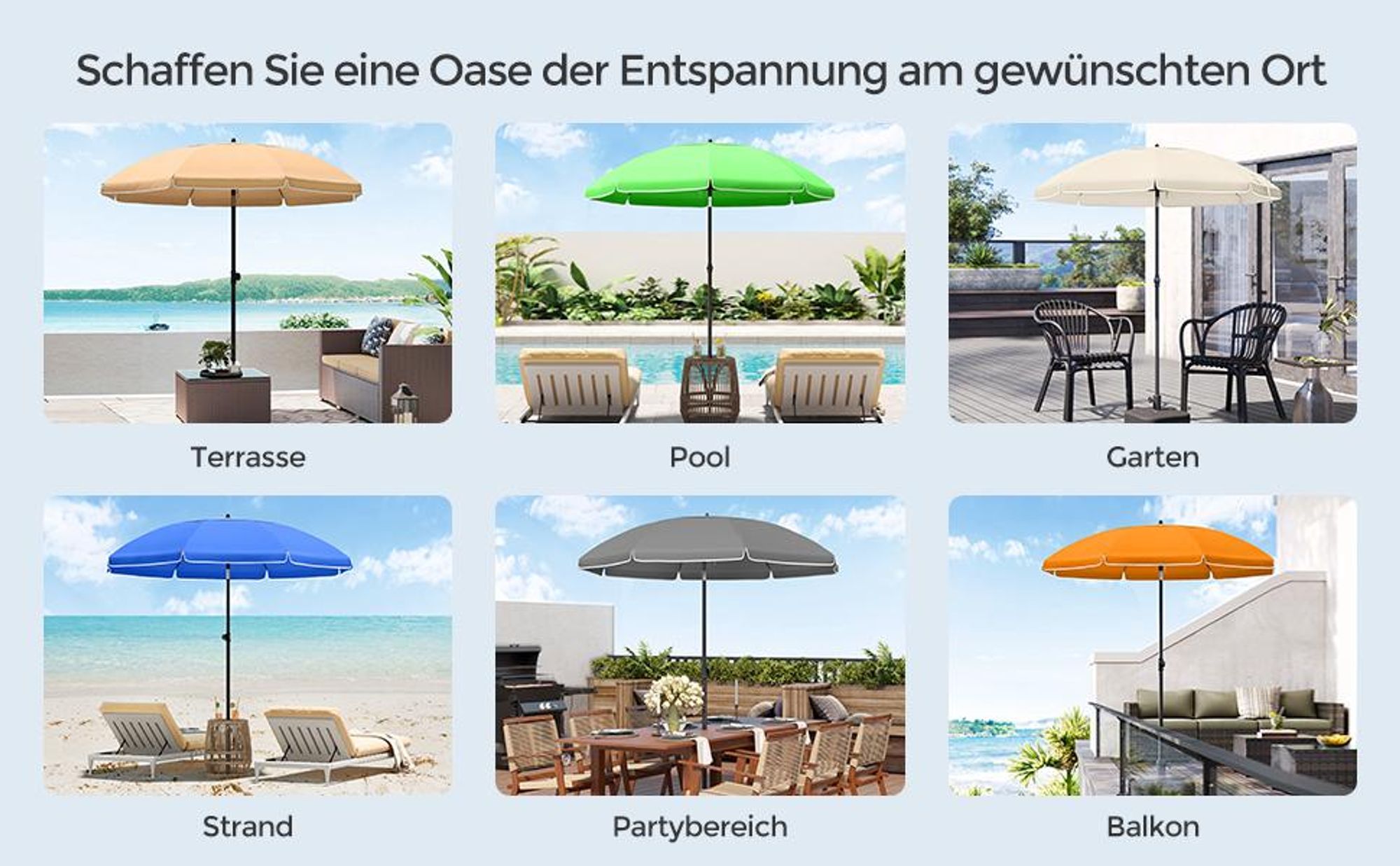 SONGMICS Sonnenschirm Ø 200 cm UPF 50+ mit Tragetasche