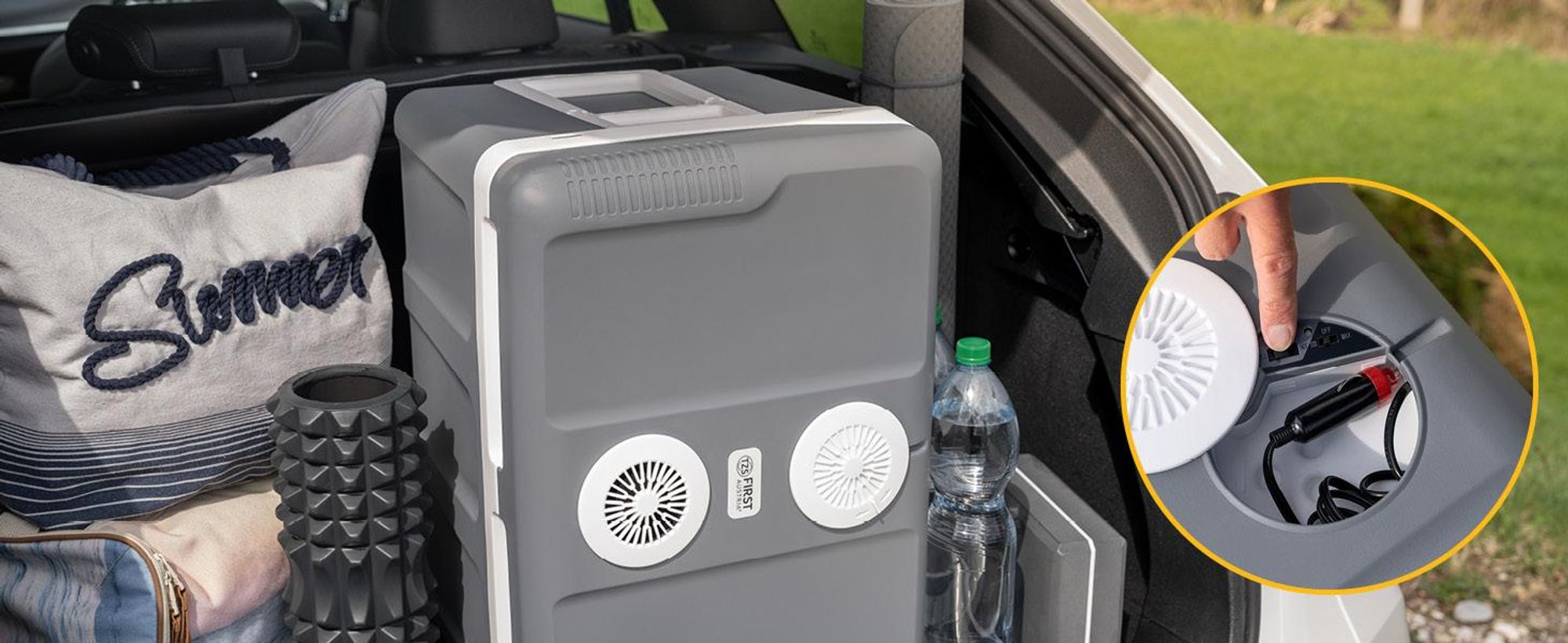 TZS First Austria - Kühlbox 45L elektrisch 12V 230V Anschluss für Auto & Steckdose - Thermoelektrisch - Grau