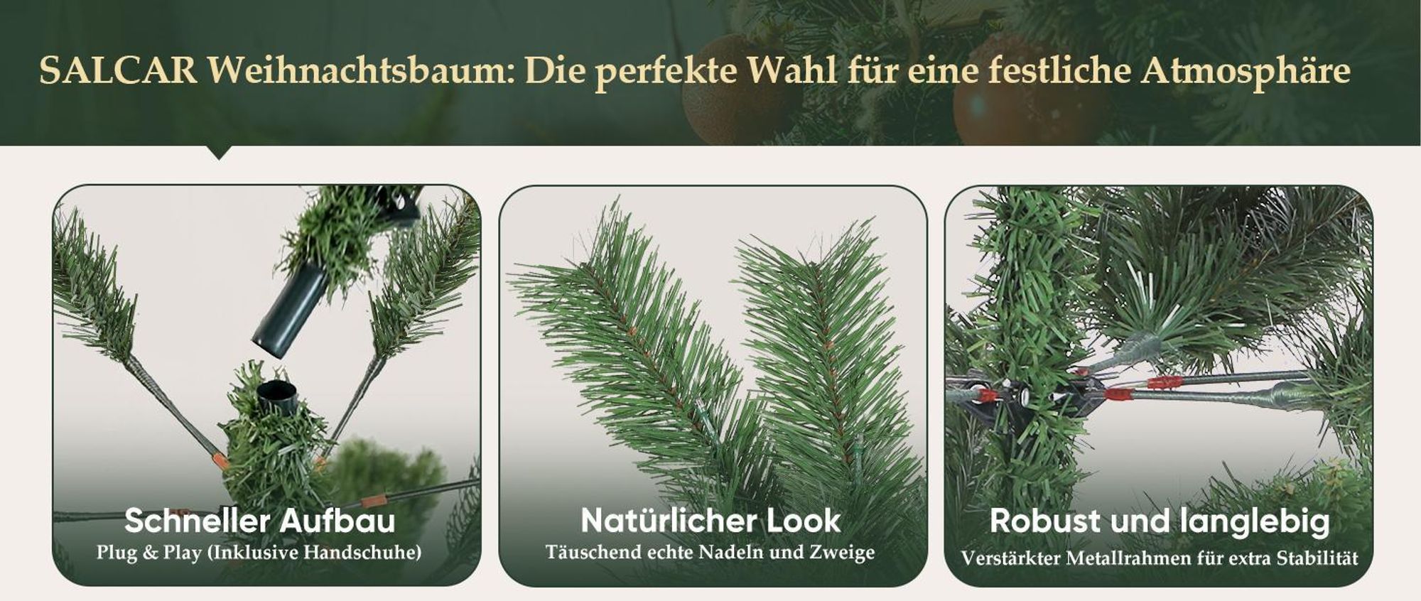 Salcar 180 cm Künstlicher Weihnachtsbaum mit Beleuchtung, 2 Lichtfarben (Warmweiß/Bunt), LED Tannenbaum inkl. Fernbedienung