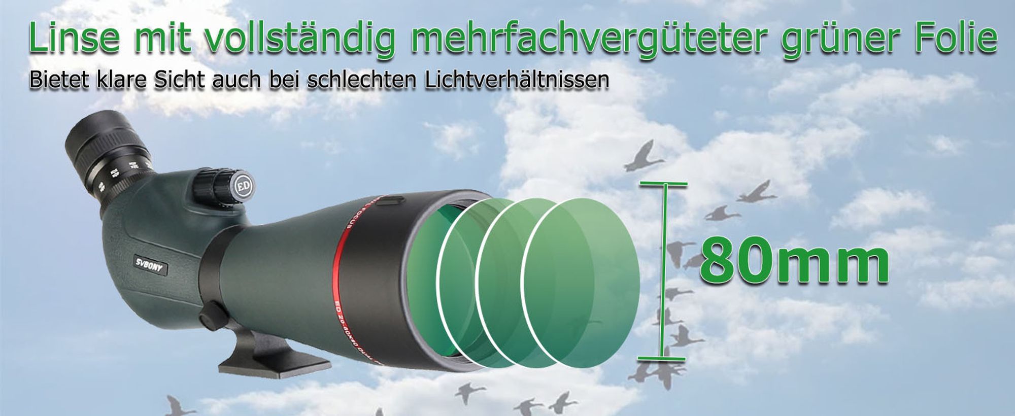 Svbony SV406P ED Spektiv 20-60x80, Doppelter Fokus Spektive, Austauschbares Astronomie-Okular, Wasserdichtes Bak4 Prisma Monokular Fernrohr
