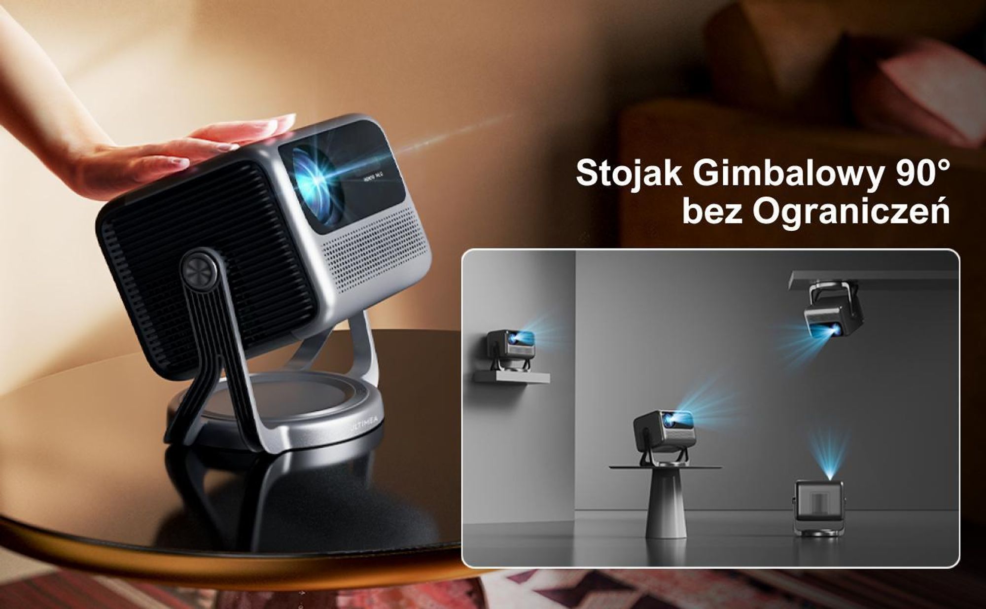 Projektor ULTIMEA Nova C40 z dekodowaniem 4K i systemem Android TV 11.0, 1000:1, Dolby Audio, 600 ANSI, HDR10&HLG, bez statywu z gimbalem 90°