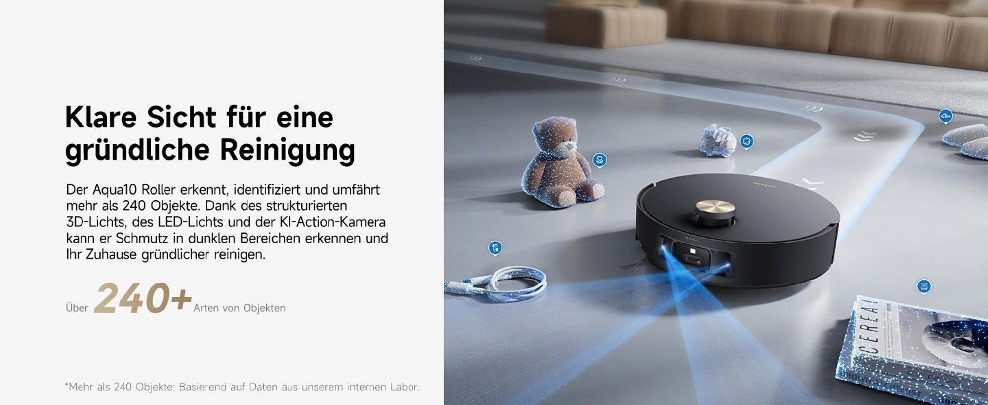 Dreame Aqua10 Roller Staubsauger Roboter mit Wischfunktion,30kPa Saugkraft,KI-Navigation,Heißwasserwaschen,Heißlufttrocknung,0 Tangle,Selbstreinigung