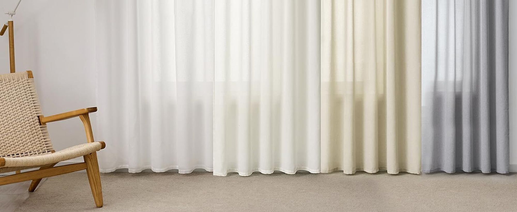 WOLTU Gardinen mit Ösen Leinenoptik Halbtransparent Voile Modern, 135x245cm Weiß