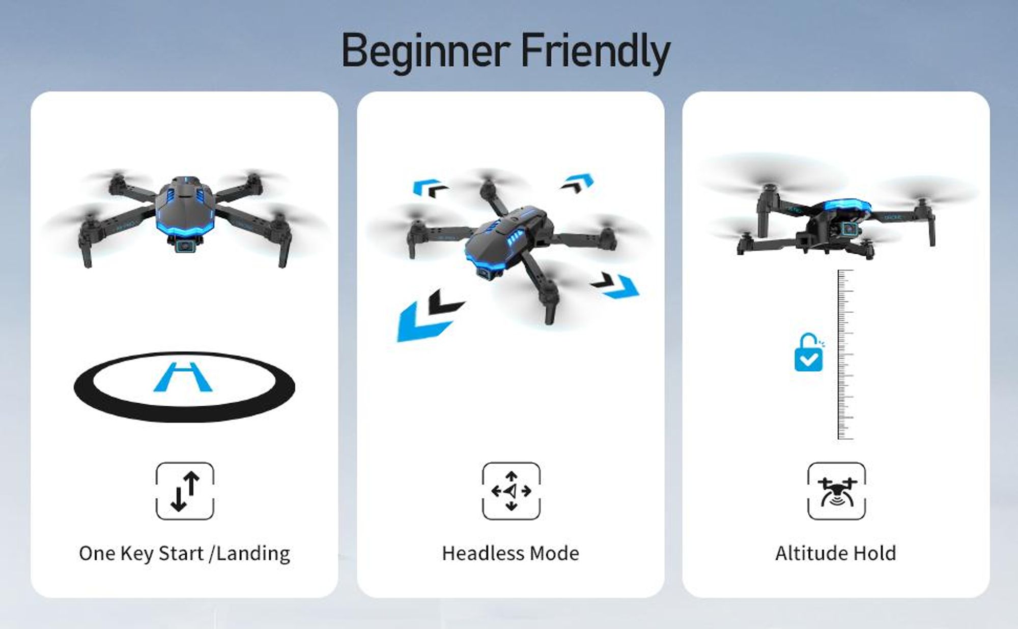 Drohnen mit Kamera, 1080P HD WiFi FPV Drohne, Quadrocopter, bürstenlosem Motor, mit 2 Akku, Lange Flugzeit, Ein Tasten Start, Höhenhaltung