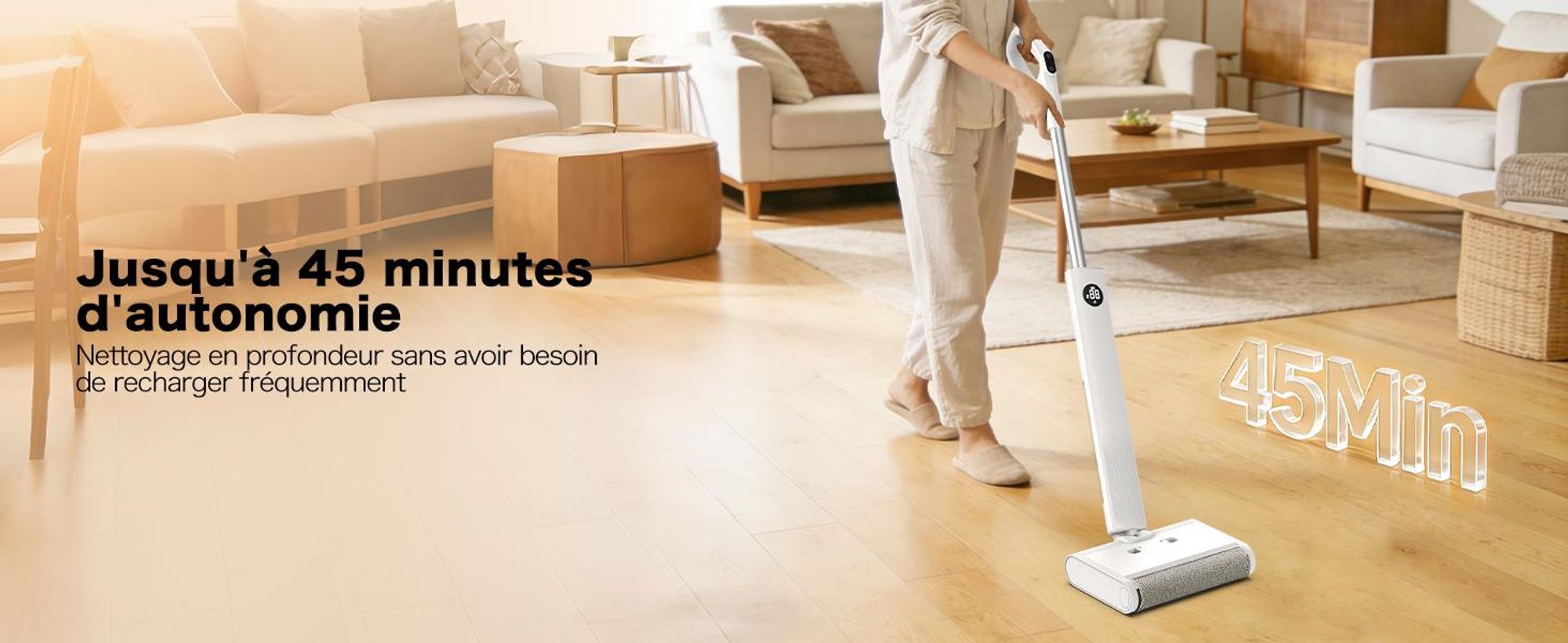 AIRROBO FC10 : balai à franges électrique, balai à franges sans fil, autonettoyant, réservoir d'eau de 540 ml, autonomie de 45 minutes, pour sols durs, poils d'animaux