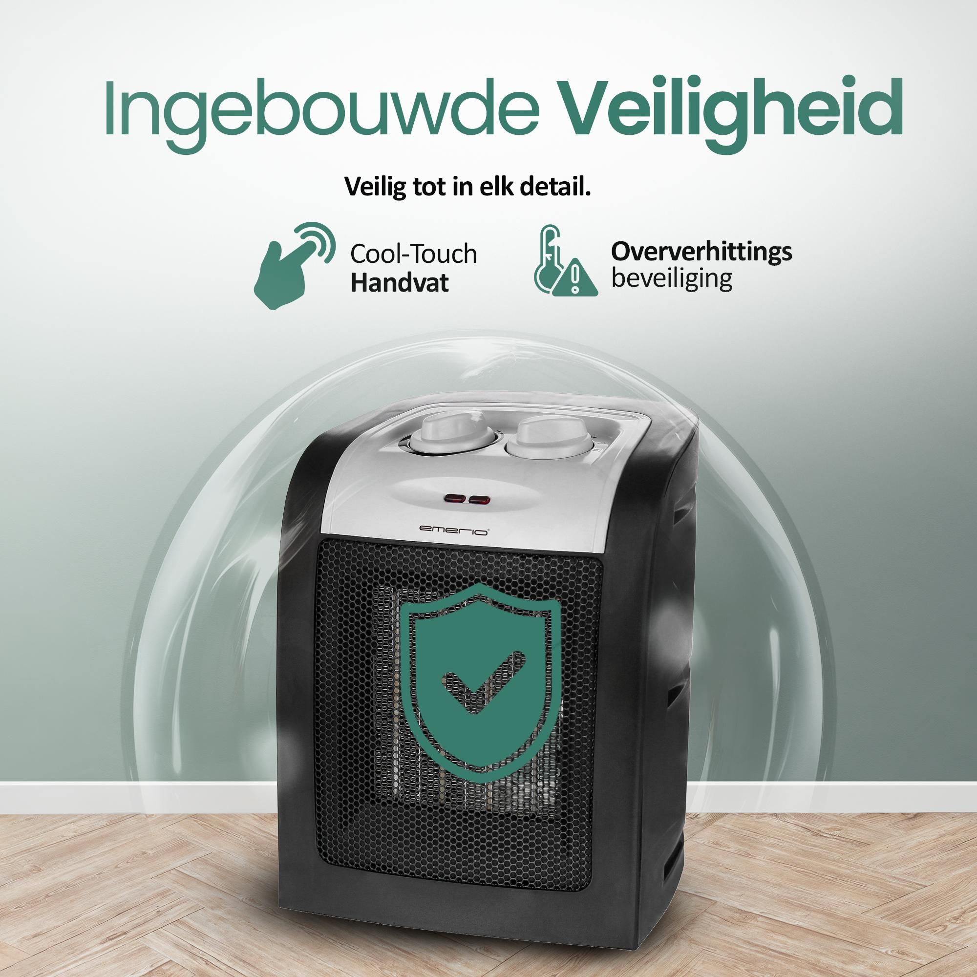 Emerio Ventilatorkachel – tot 20 m² – 2 Standen – Instelbare Thermostaat – Indicatielampje – Ventilatiefunctie – Omvalbeveiliging – 1800 W – FH-106145