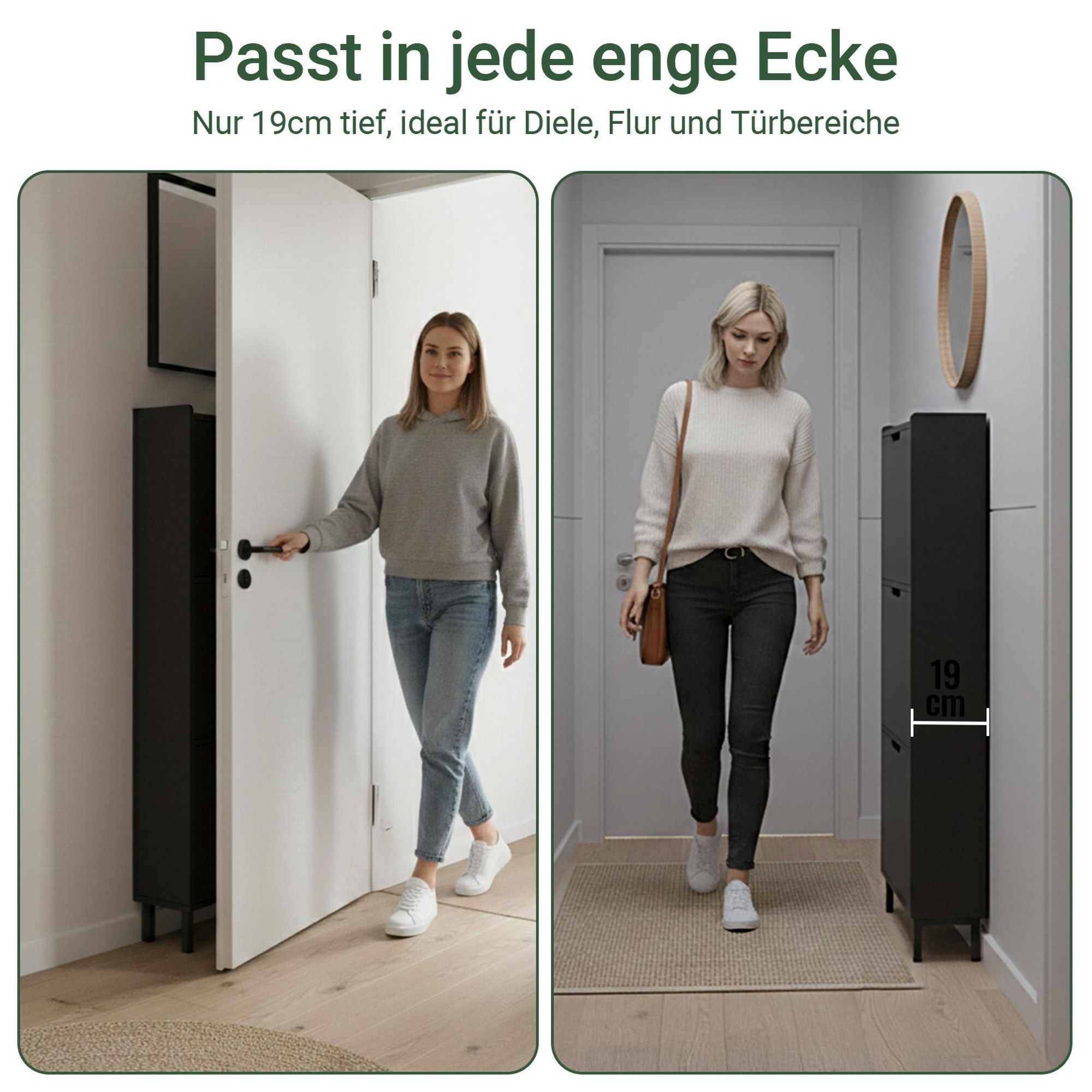 SoBuy schmaler Schuhkipper 19 cm tief mit 3 Klappen Schuhschrank für Flur mit geschlossenem Stauraum, platzsparendes Schuhregal Schwarz FSR151-H-SCH
