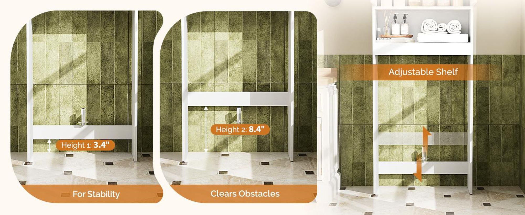 FCH WC Regal über Kleine Waschmaschine Toilette, mit 2 Türen, Verstellbarer Ablage, 60.5 x 25 x 173 cm, Weiß