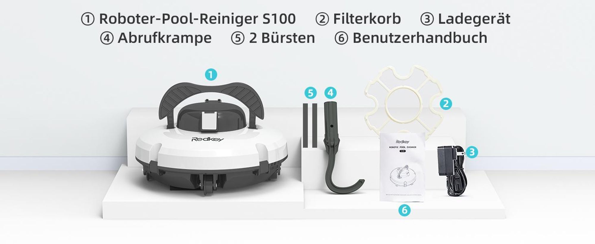 Redkey S100 Kabelloser Poolsauger für Bodenpool, automatischer Poolsauger hält 130 Minuten mit starker Saugkraft, 180μm für oberirdischen/flachen Pool