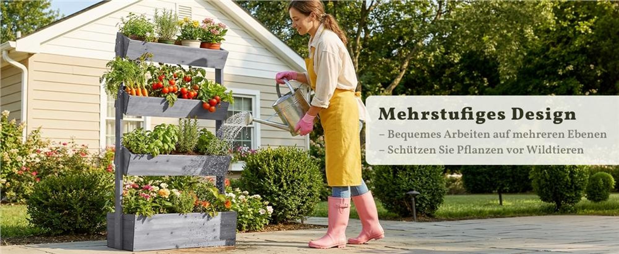 Yaheetech Vertikaler Hochbeet, 4-stufig, 45° neigbar, Pflanzbeet aus Tannenholz, wetterfest, Frühbeet Gartenbeet, Grau