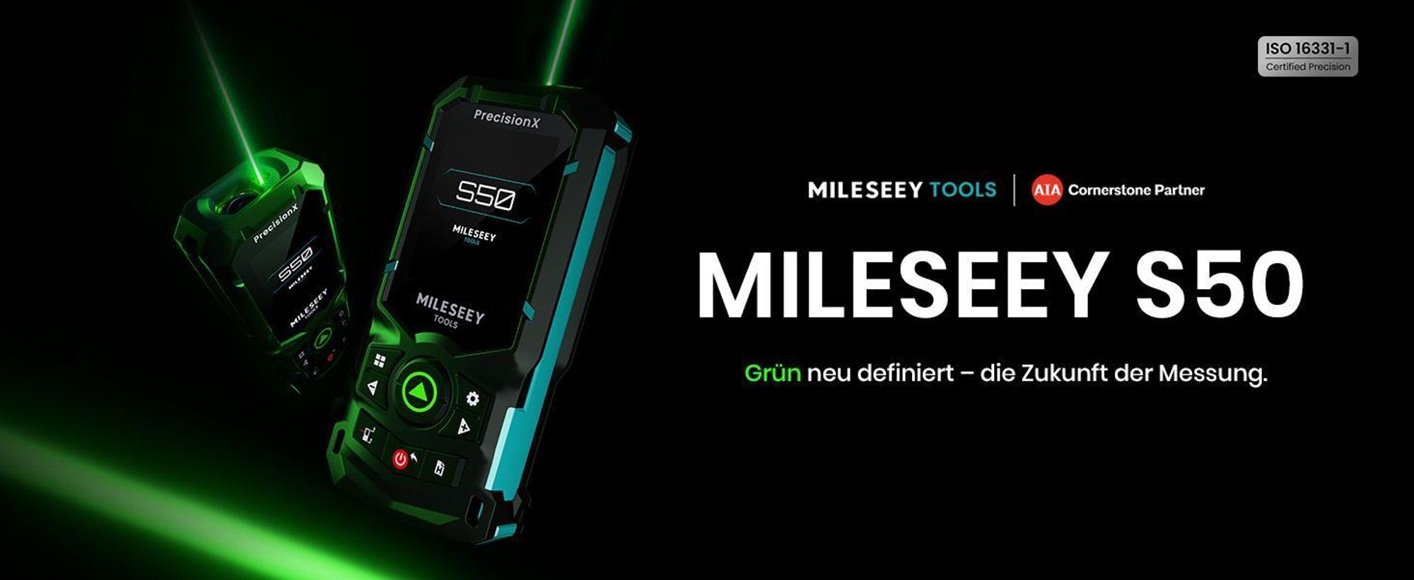 MiLESEEY S50 Télémètre laser 120m, faisceau vert, technologie P2P, connexion à l'application
