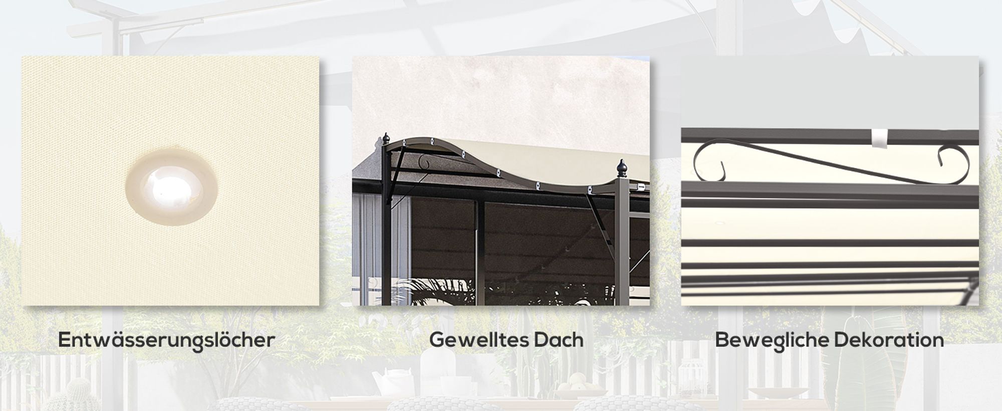 Outsunny Pergola Terrassenüberdachung Pavillon Vordach Creme 297x297x198/245 cm