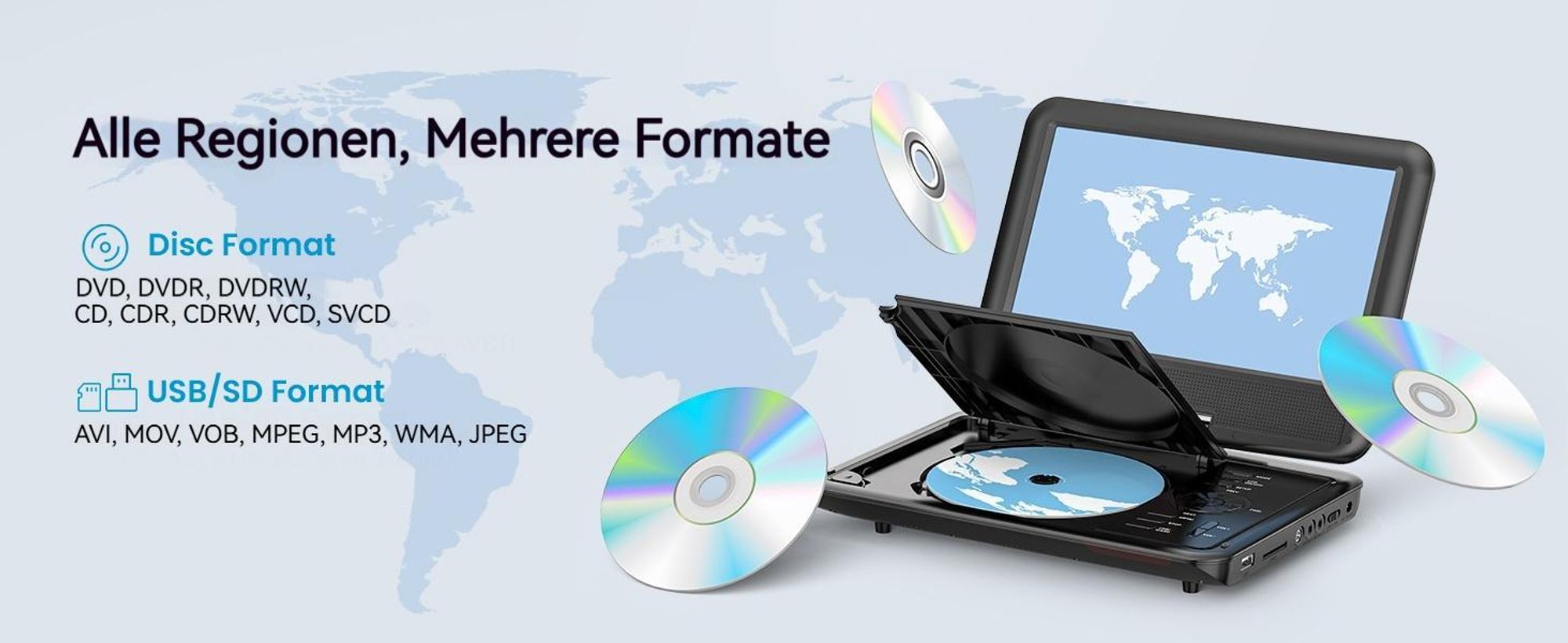 11,5" Tragbarer DVD-Player für Kinder im Auto mit 9,5" HD-Schwenkbildschirm Stereo-Lautsprechern 5 Stunden Akkulaufzeit Sync-TV/USB/TF-Karte