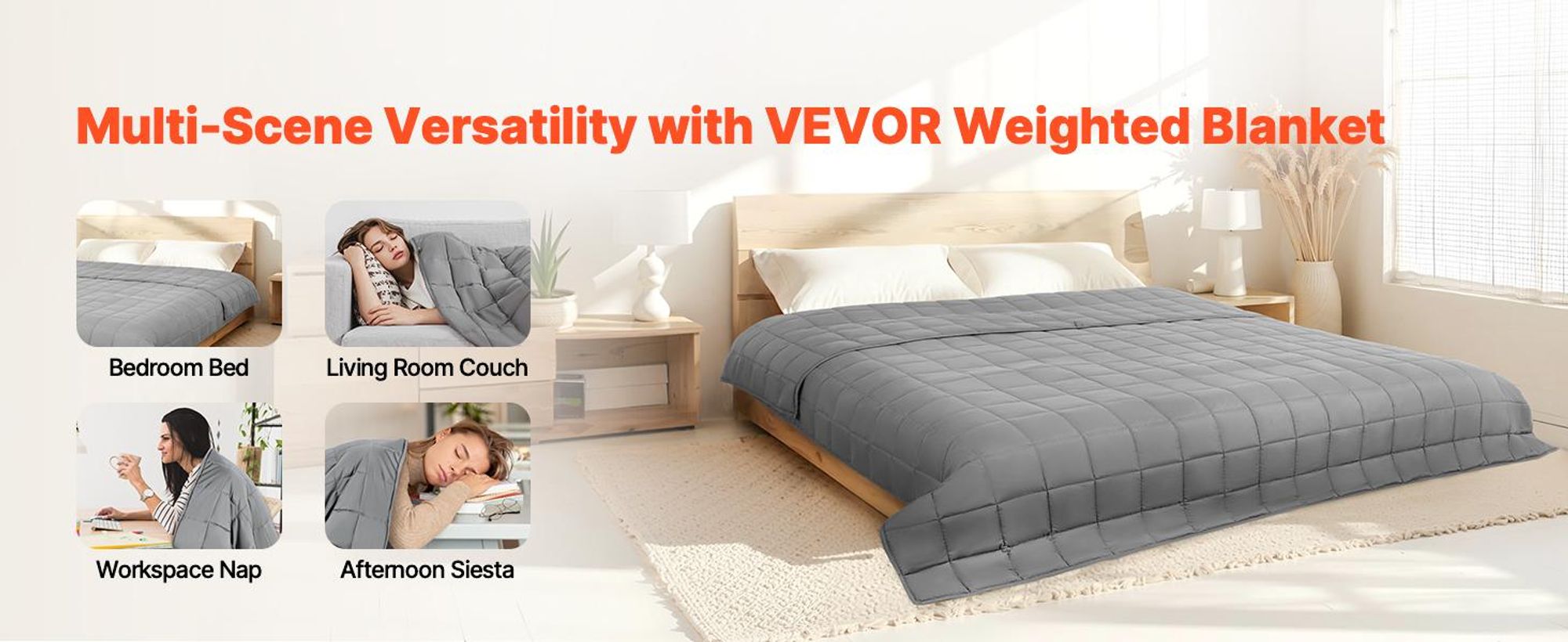 VEVOR Gewichtsdecke, 9 kg, therapeutische Decke, 2235 x 2640 mm, extragroß, für Erwachsene von 90–113 kg, lindert Angst und Stress, grau