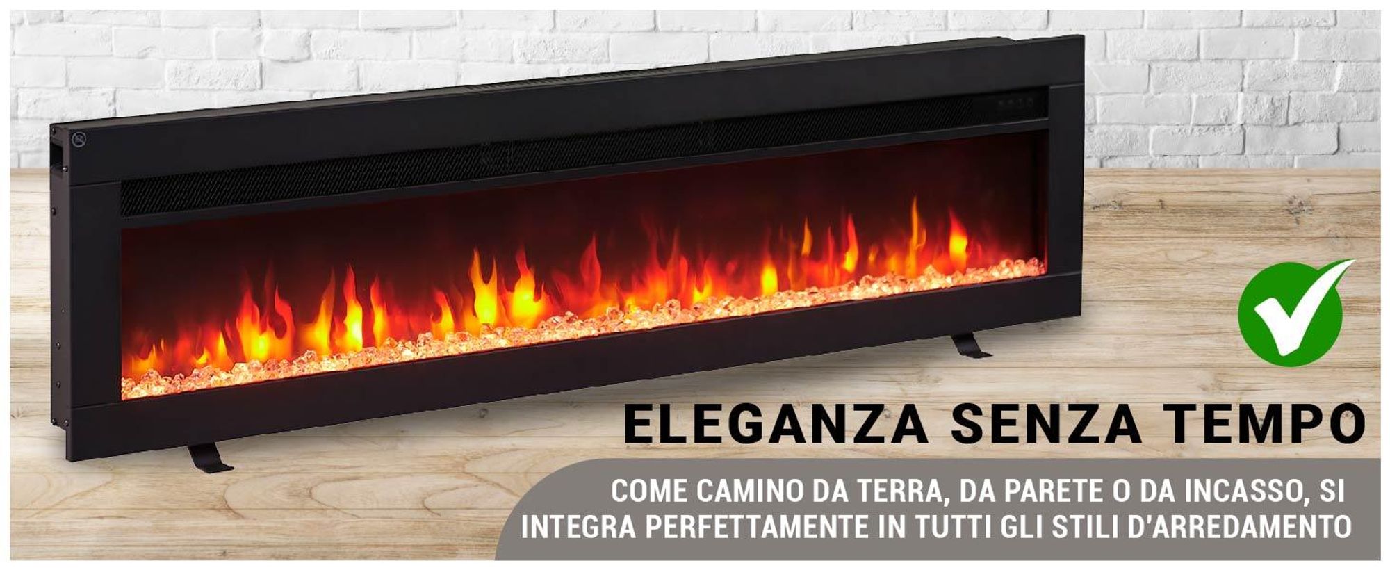 Camino elettrico BALDERIA Agnes 50 - Camino 3in1 da appoggio, da parete o da incasso