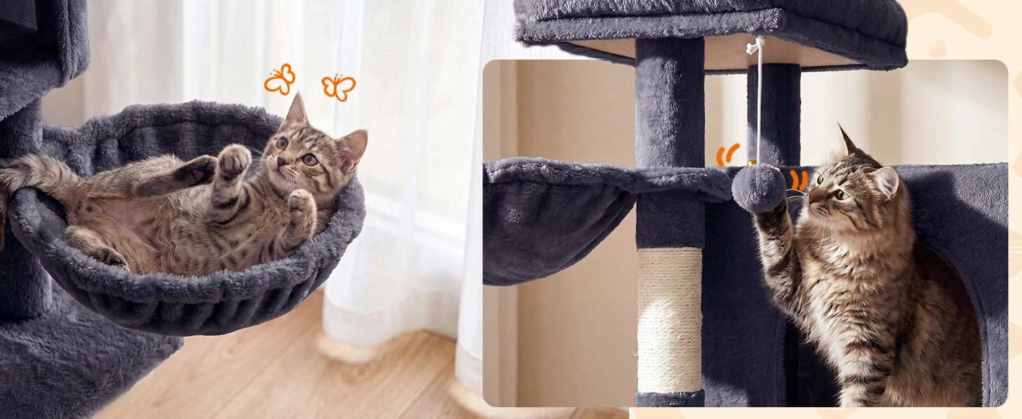 FEANDREA Kratzbaum XXL für Große Katzen mit 7 Ruhezonen und Sisal 55 x 45 x 205 cm Dunkelgrau