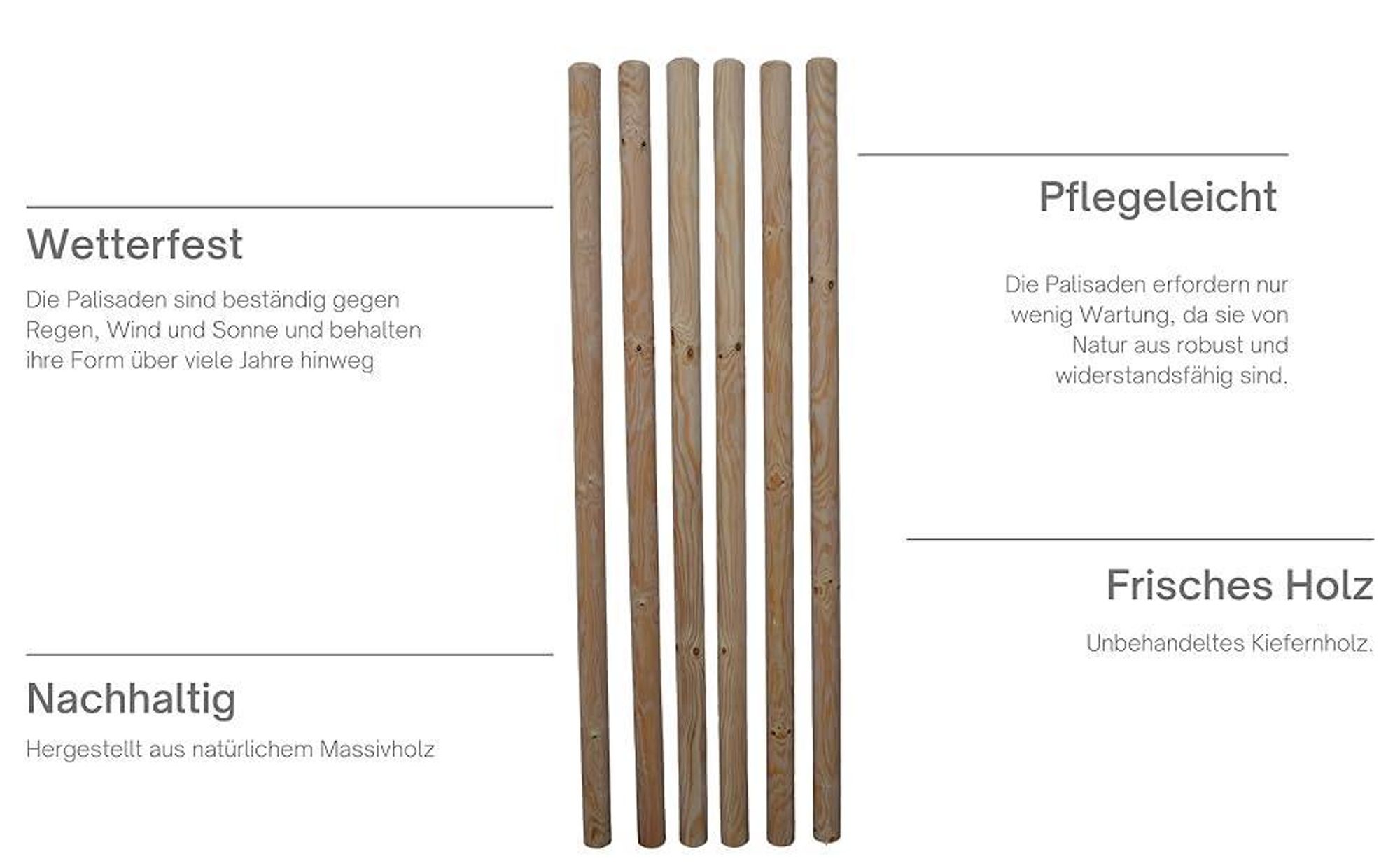 TIMBERMIK 1/2 ⌀ 7cm 8-Pack Halbrundstäbe Holz Länge: 200 cm Halbrundholz Massivholz Holzpfähle Nicht Imprägniert Baumpfahl Halfrounds