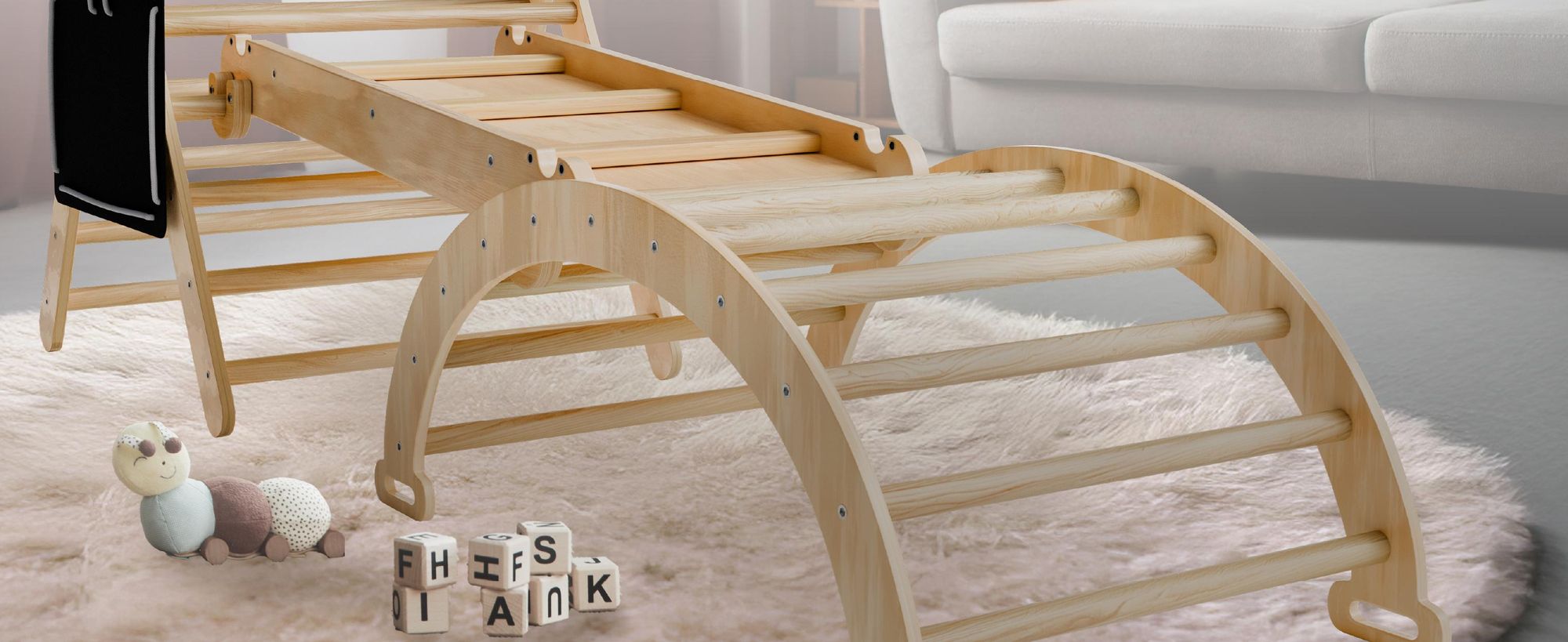 Juskys Kletterdreieck Movario - Indoor Klettergerüst für Kinder, Kletterdreieck und Kletterbogen, mit Rutsche - Klein