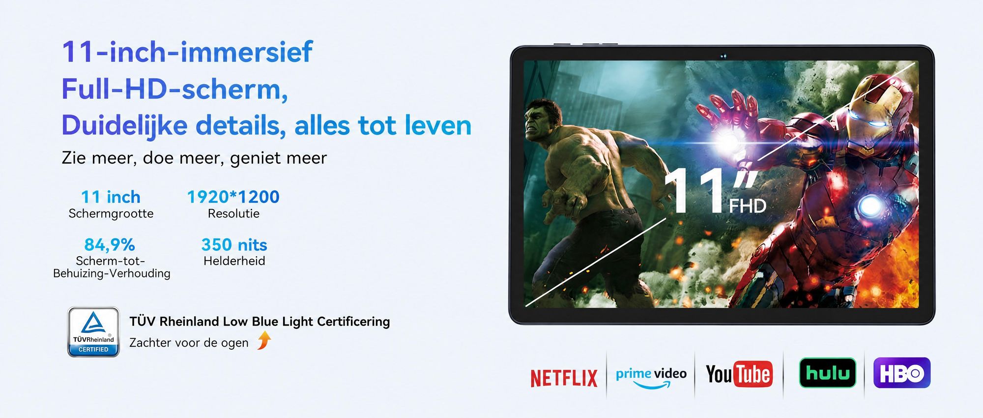 KINGRID W90-tablet met 4G LTE, 5G-wifi, 11-inch FHD+-scherm, Android 15, 8000 mAh, Gemini AI, 24 GB + 256 GB, uitbreidbare opslag tot 4 TB,1080p