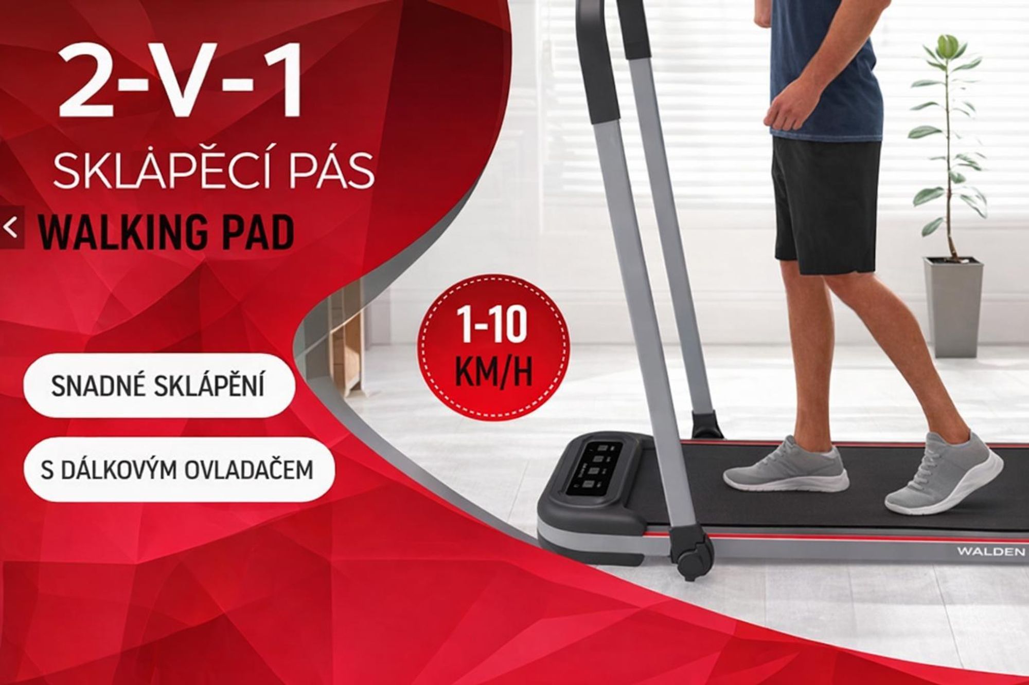 Walden F2600 Běžecký pás 2 v 1 Walking Pad skládací až do 10 km/h Podstolní elektrický chodník Home Office Tichý Dálkové ovládání LCD displej Nosnost 110 kg