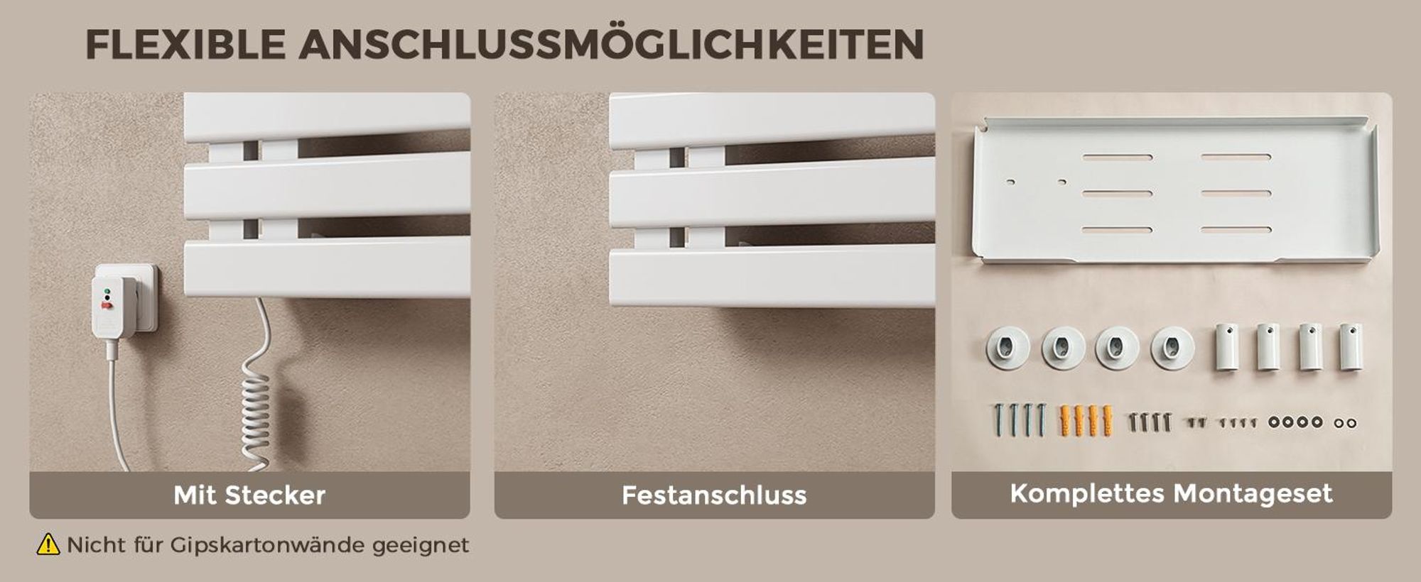 S'AFIELINA Handtuchheizkörper elektrisch mit Ablage 1050×500 mm 335W Weiß,Smart Handtuchwärmer mit WLAN-App, Carbonfaser-Heizung, 6 Heizmodi