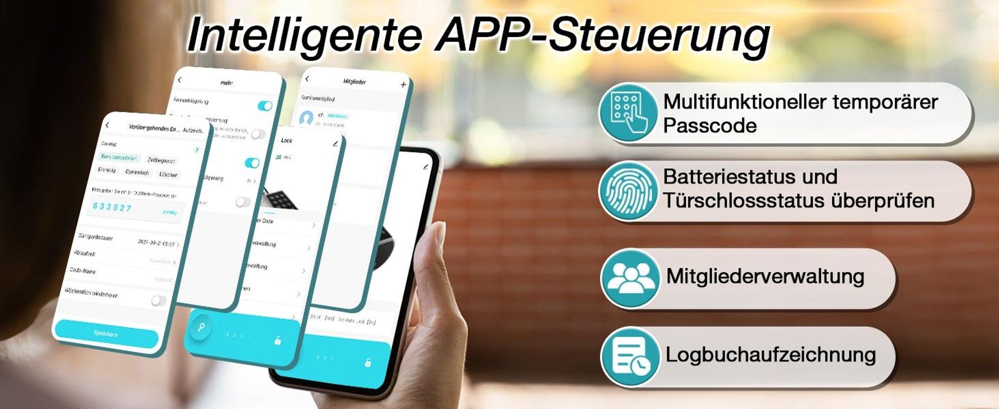 Fingerabdruck Smart Lock, Elektronisches Türschlos Haustürschloss, Zylinder 35-70mm, öffnen mit Tuya APP, Fingerabdruck, PIN-Code, RFID, Notschlüssel