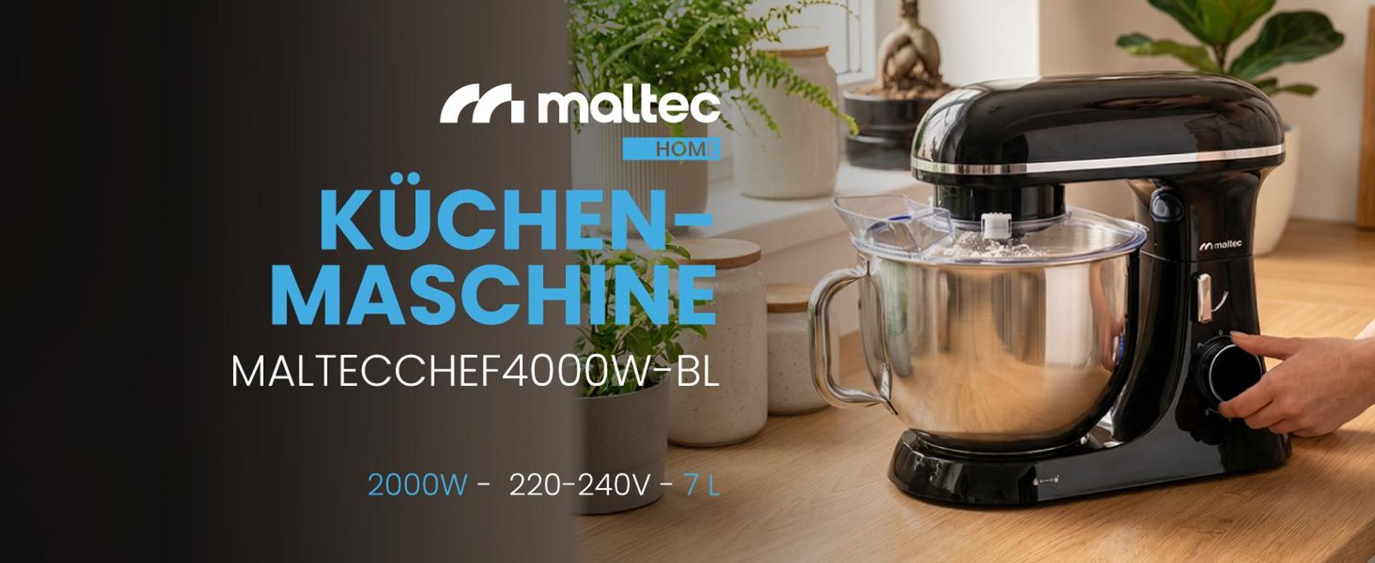 Küchenmaschine Knetmaschine Mixer 7 Liter Schüssel und Haken Schneebesen Edenstahl
