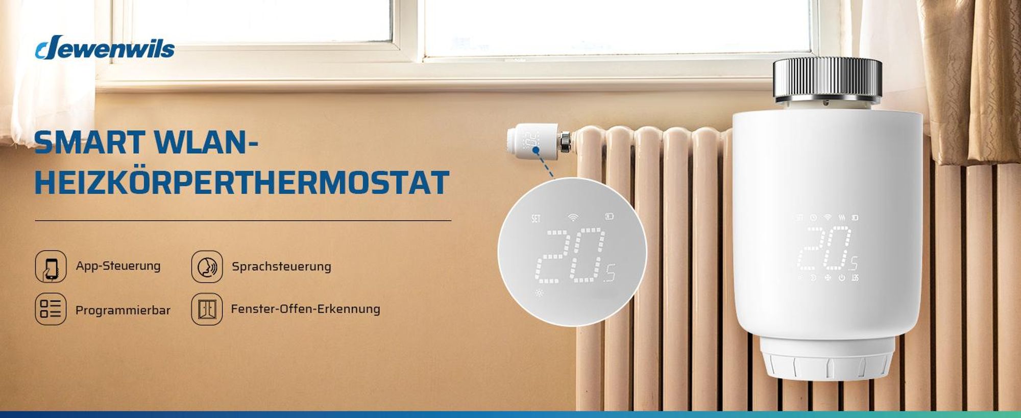 DEWENWILS Smartes Heizkörperthermostat WLAN, Programmierbar Heizungsthermostat