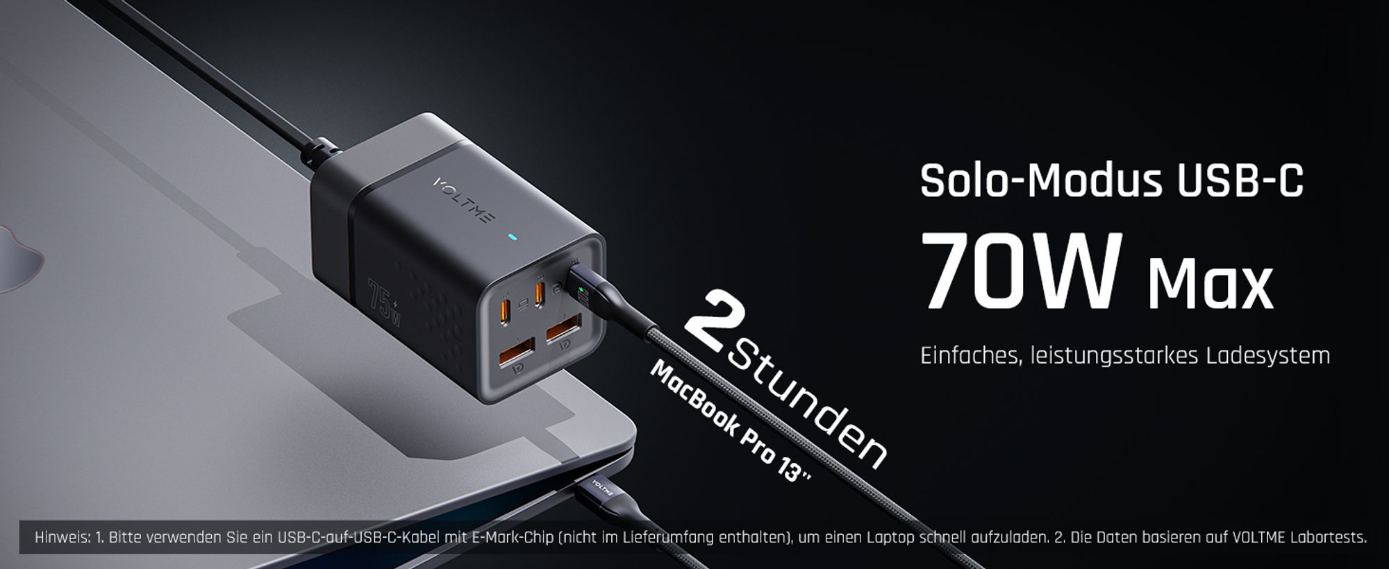 75W GaN3 USB-C Ladegerät, VITO Go EzTravel Desktop Charger , PD3.0 5-Port Mehrfach Schnellladegerät 3xUSB-C + 2xUSB