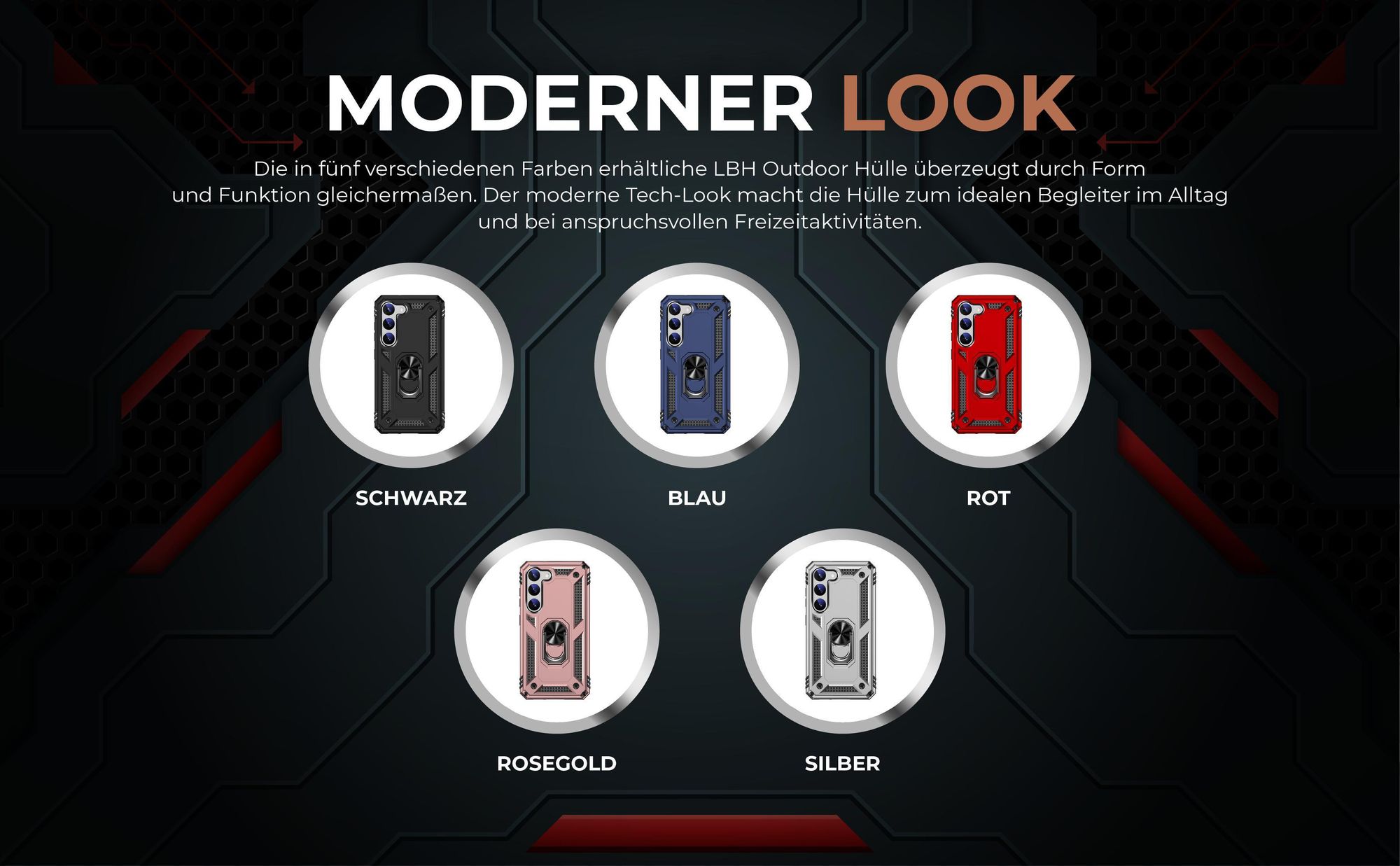 Armorhüllen in Schwarz, Blau, Rot, Rosegold und Silber für Samsung Galaxy S23