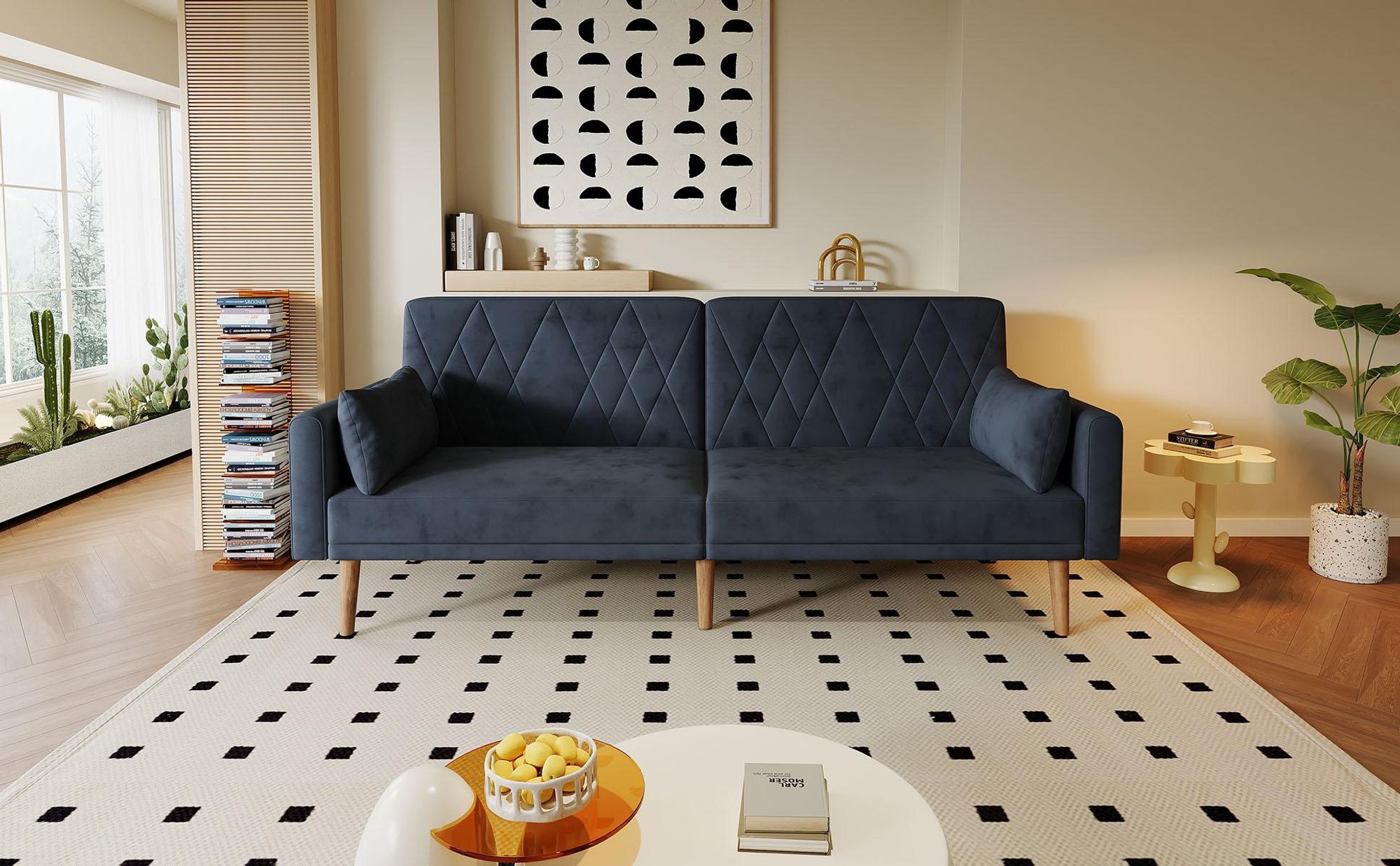 Merax Schlafsofa, Zweisitzer Sofa mit Schlaffunktion, verstellbare Rückenlehne & Armlehnen, 2 Kissen, Couch, Wohnzimmersofa, Samt, Dunkelgrau