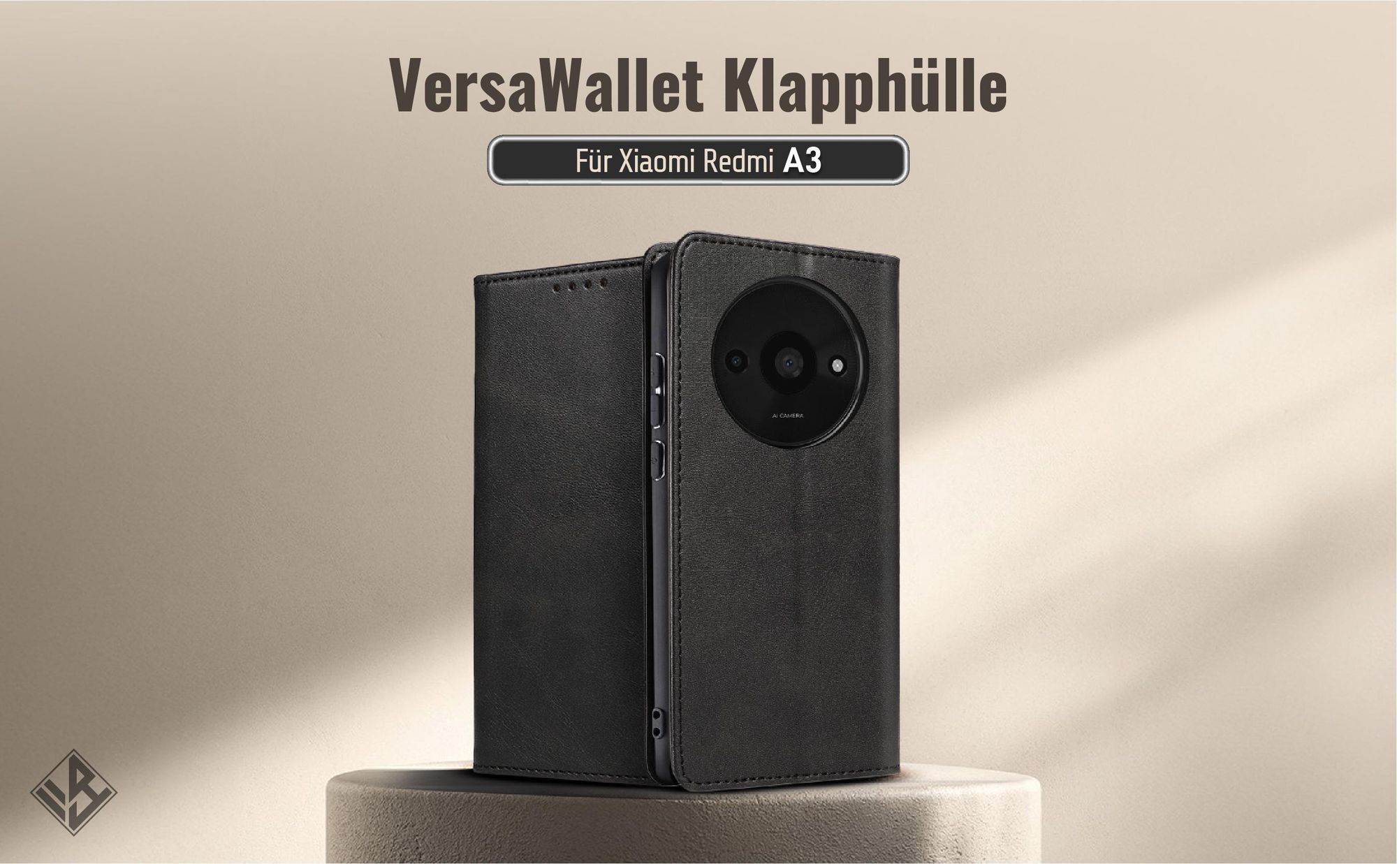 Schwarze Klapphülle für das Xiaomi Redmi A3 mit Wallet-Funktion
