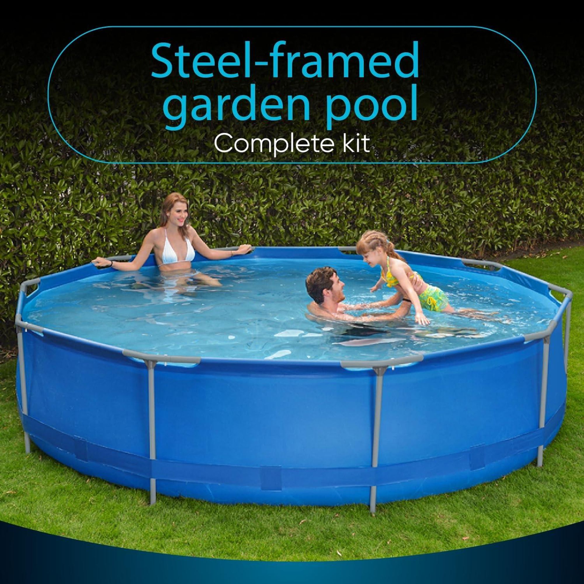 Set piscina fuori terra Walden con struttura in acciaio, rotonda 300x76 cm, con pompa di filtraggio, telo di copertura e galleggiante dosatore