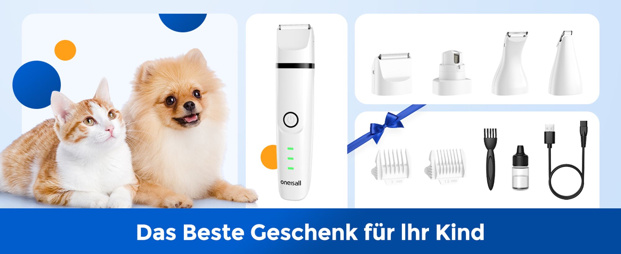 Oneisall – 4 in 1 Schermaschinen N12 für Hunde und Katzen