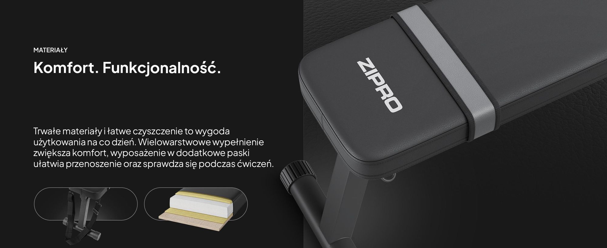 Ławka do ćwiczeń Zipro Flat Plank – składana ławka fitness do użytku domowego, ultrakompaktowa, z uchwytem do przenoszenia, wytrzymałość do 230 kg, ławka treningowa do ćwiczeń z hantlami i biodrami