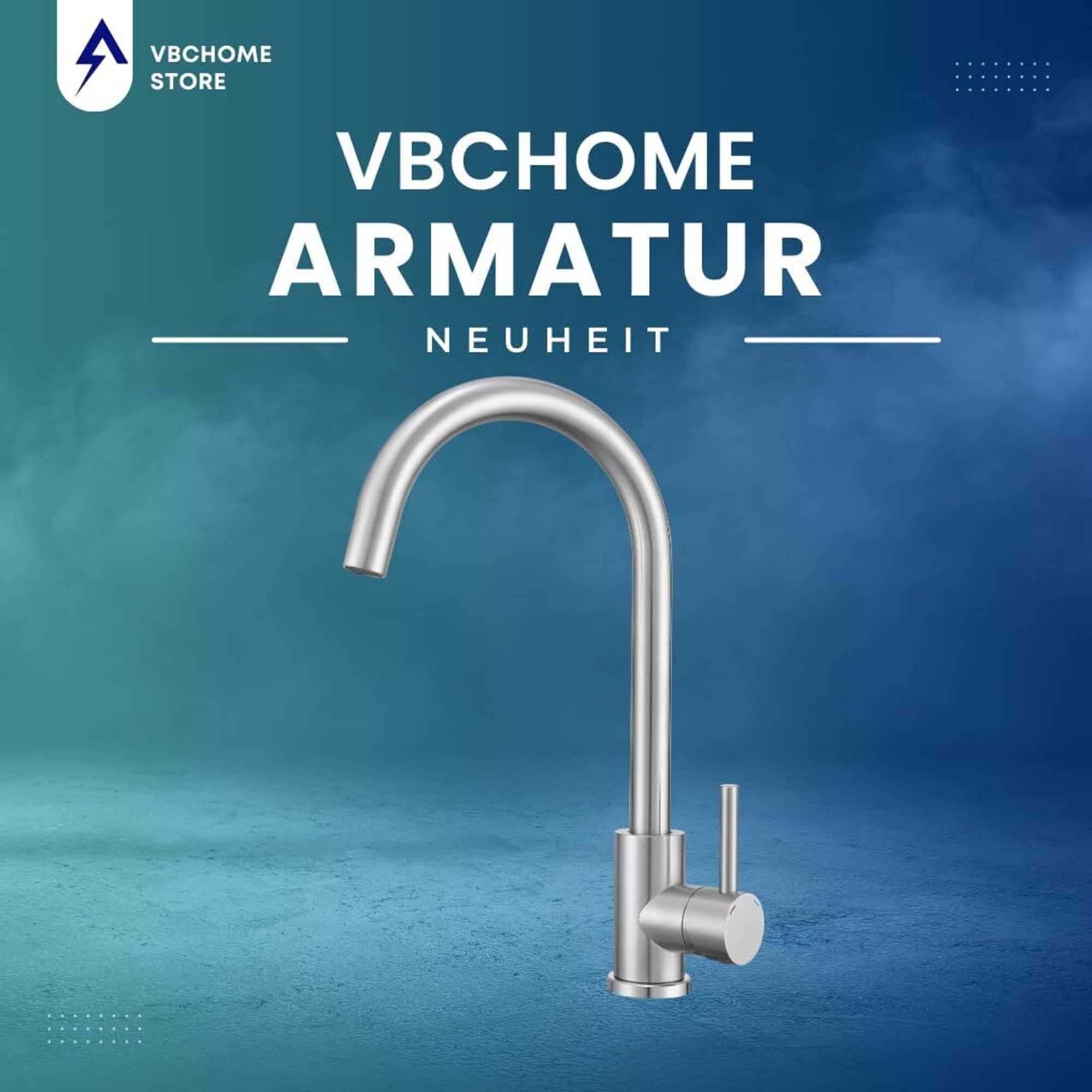 VBChome Küchenarmatur Gebürsteter Edelstahl Granitoptik 360° drehbar – Einhebel Armatur für Spüle, Wasserhahn modern für Spültisch