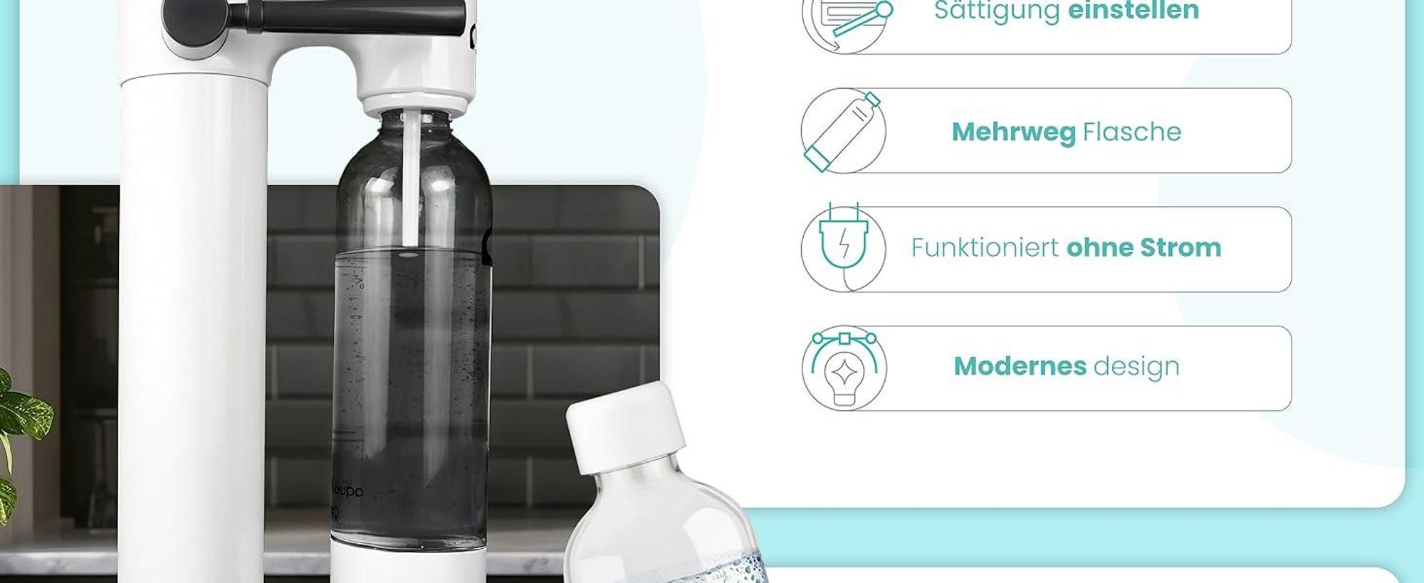Aquafloow Wassersprudler Set Weiß – 2× Wasserflasche mit CO2 – Ideal für kalte Getränke, nachfüllbare Flasche”.