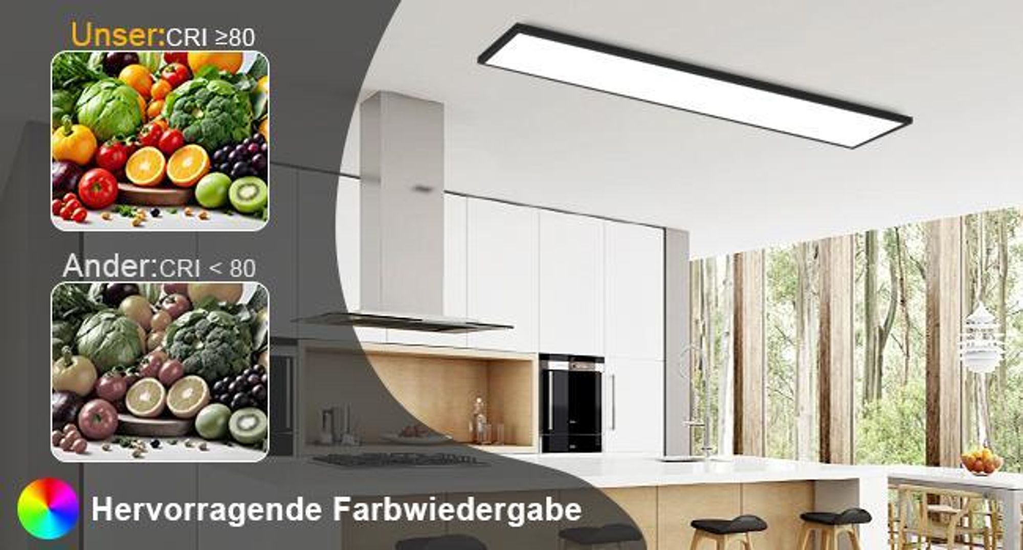 ZMH LED panel čierny stmievateľný 120 x 30 cm Stropné svetlo do bytu Kancelária s diaľkovým ovládaním Obývacia izba Lampa 48W