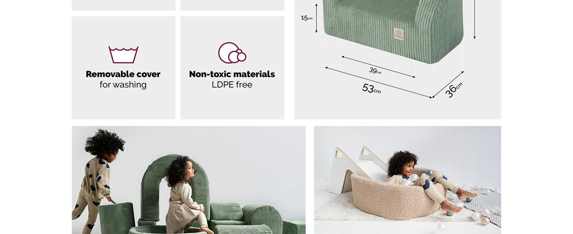 MISIOO Detské kreslo od 1 roka - Detské kreslo Corduroy Premium - stabilné a mäkké - ergonomicky polstrované - 40x53x36 cm