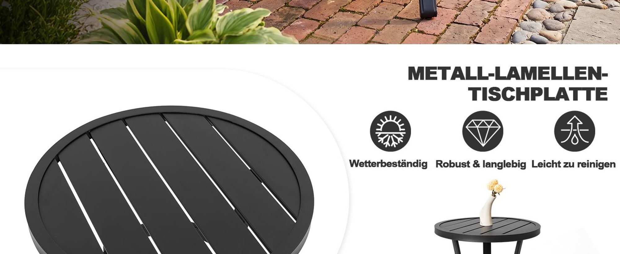 Outdoor-Beistelltisch aus Metall, 51 cm, rund, Schwarz