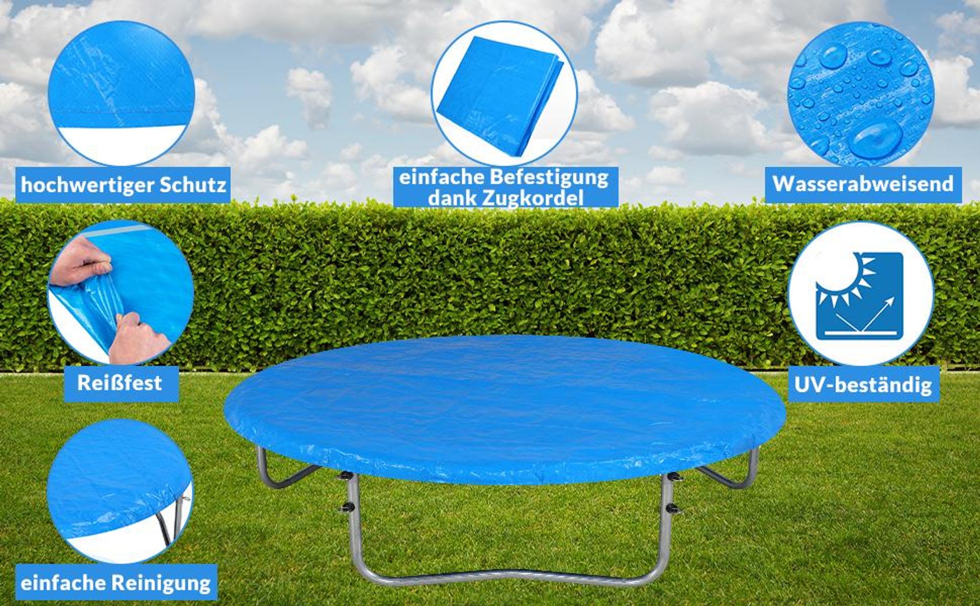 MONZANA® Trampolin Abdeckung Ø 366 cm blau reißfest UV-beständig Wetterschutzplane Trampolinschutz Abdeckplane Regenabdeckung