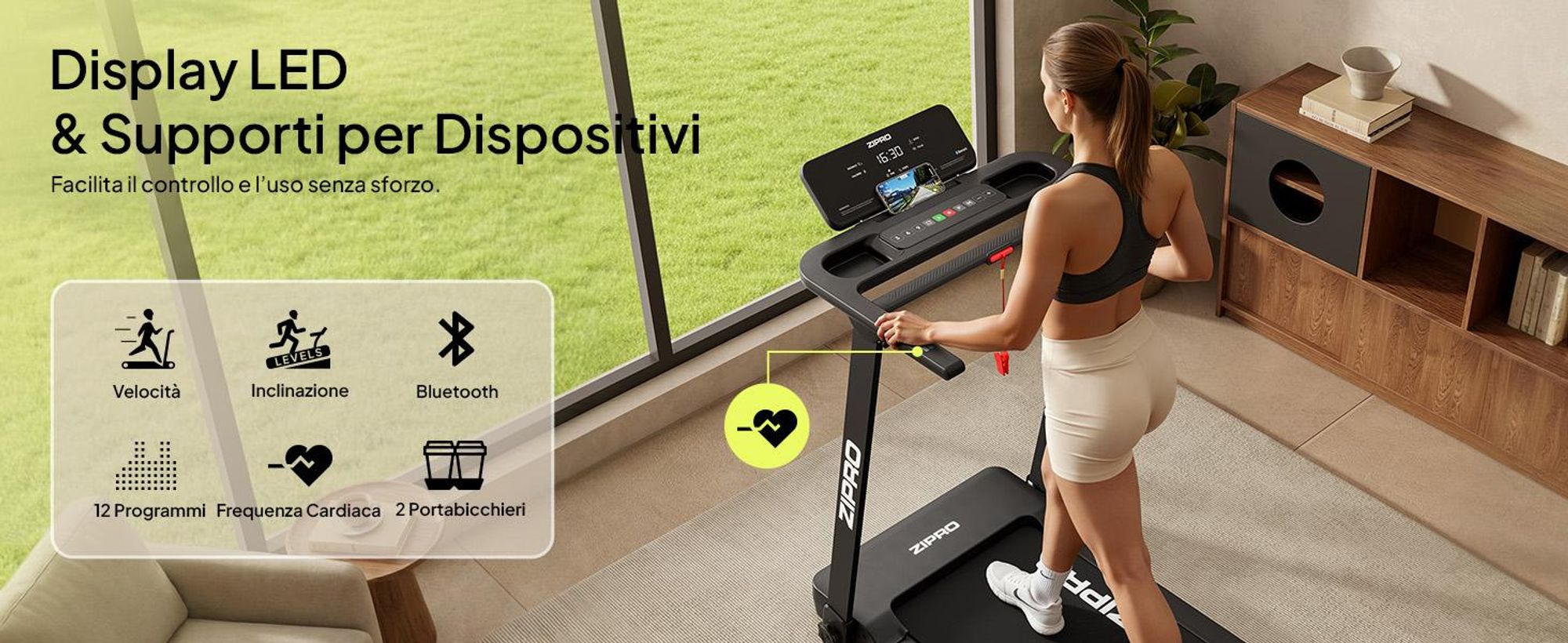 Tapis roulant elettrico ZIPRO Forma | Pieghevole sotto il letto | 1-12 km/h | Nastro 120x40 cm | Ammortizzazione Reel Feel | Zwift Kinomap | fino a 120 kg