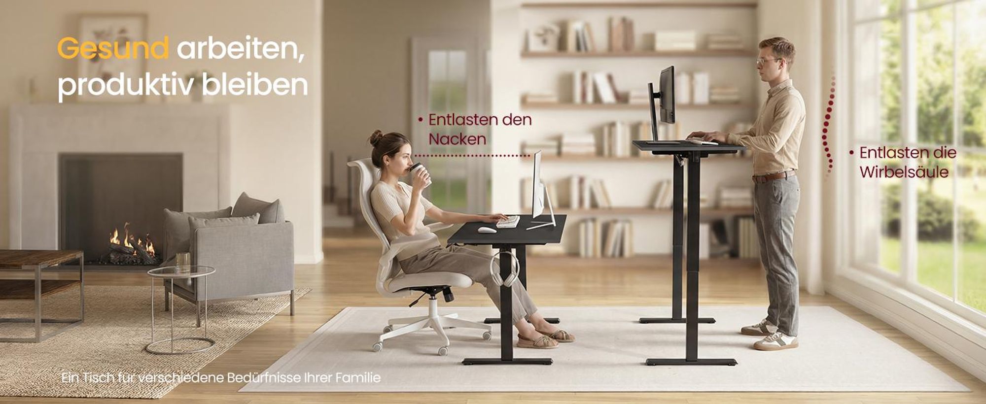 VASAGLE Elektrischer Höhenverstellbarer Schreibtisch mit Memory-Funktion und Erinnerung, 140 x 60 cm, Schwarz