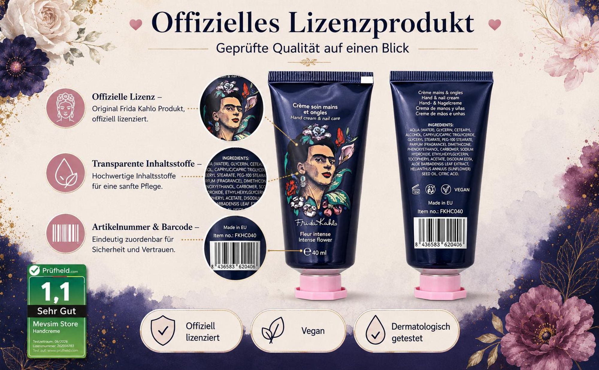 Frida Kahlo Handcreme – Blumen Feuchtigkeitspflege