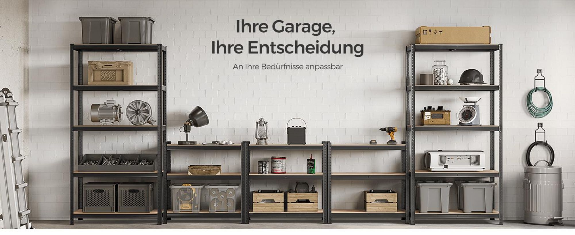 SONGMICS Schwerlastregal, Lagerregal, Kellerregal, 200 x 120 x 60 cm, bis 875 kg belastbar, 5 verstellbare Ablagen, Metallregal, Steckregal, Werkstattregal, schwarz GLR060B01