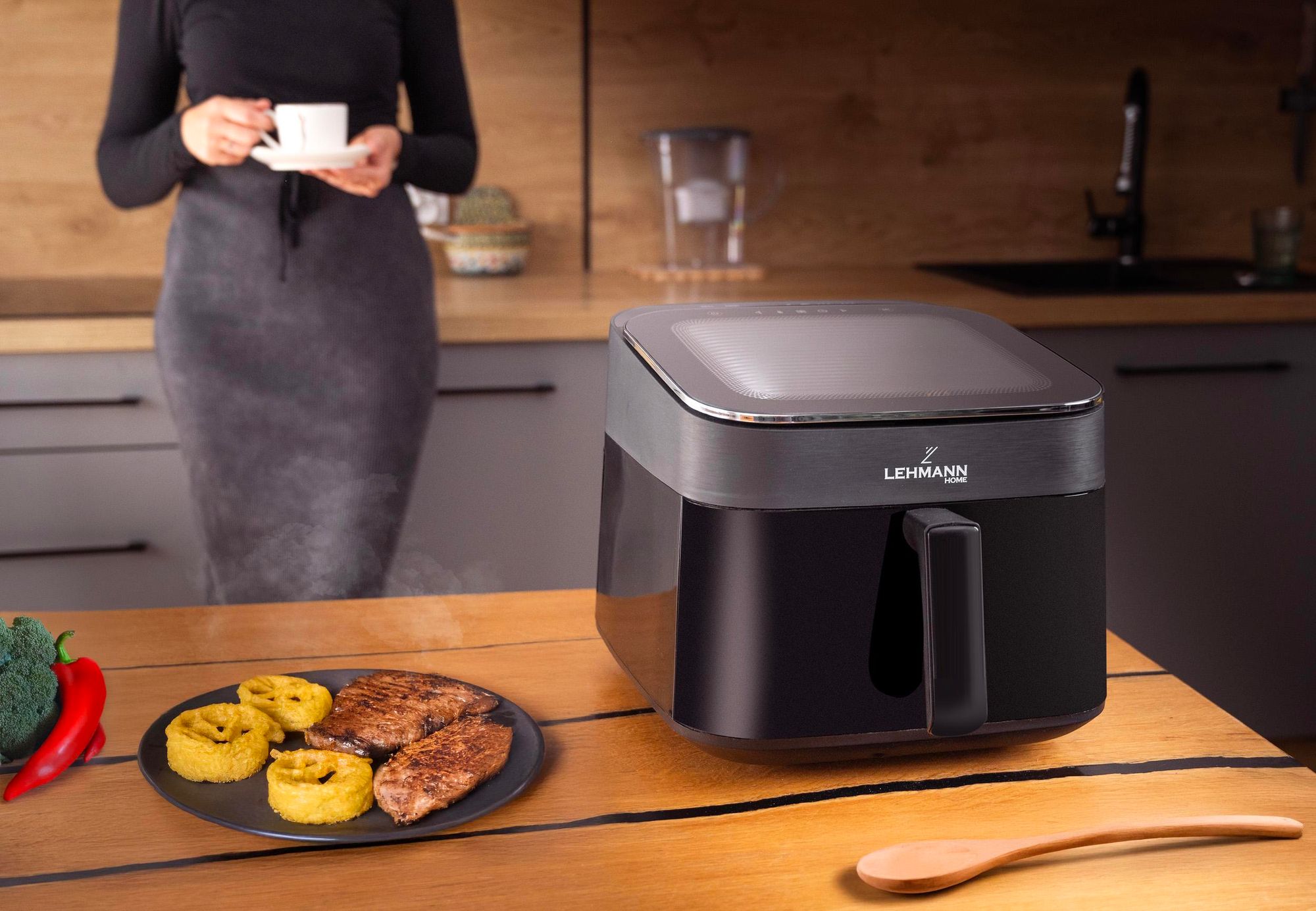 Frytkownica beztłuszczowa frytownica Airfryer LEHMANN TONALI z górnym okienkiem podglądu 6,5L, 1700W, panel z wyświetlaczem LED