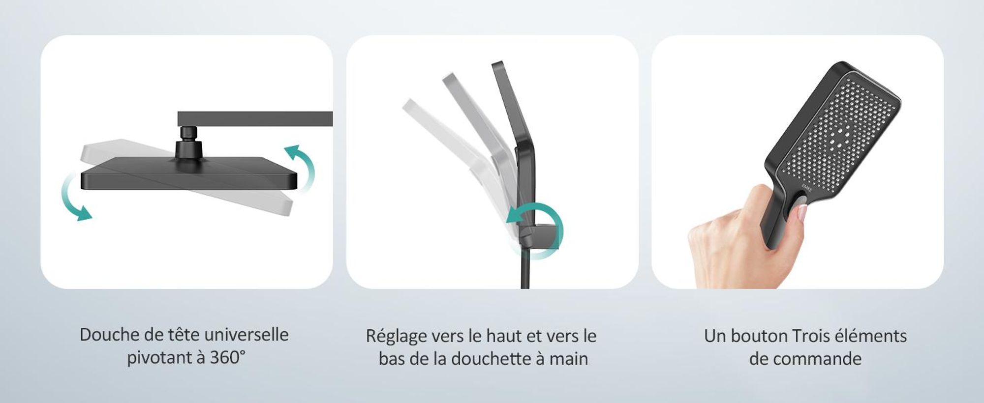 EMKE Système de douche Ensemble de douche de luxe avec thermostat, tablette en verre extra large de 710 mm, douche à effet pluie, robinetterie de salle de bains & douche Noir mat